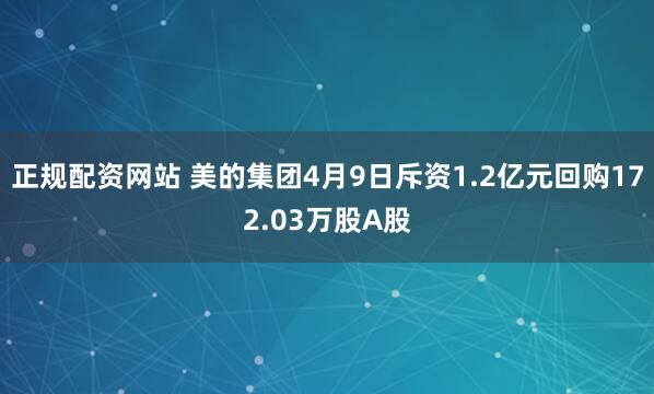 正规配资网站 美的集团4月9日斥资1.2亿元回购172.03万股A股
